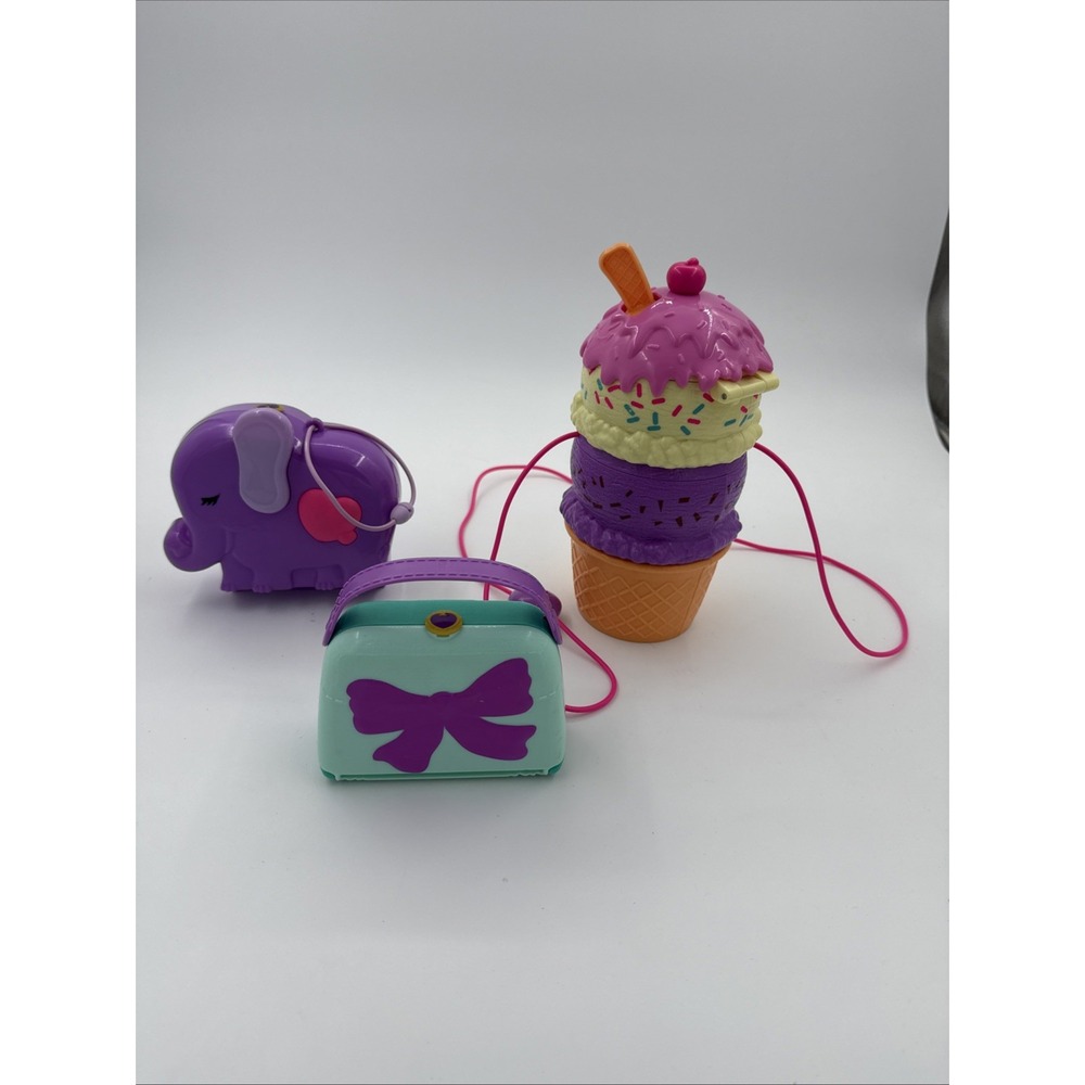 Lot Of 3 Polly Pocket Play Sets Ice Cream Purse Elephant Small Purse